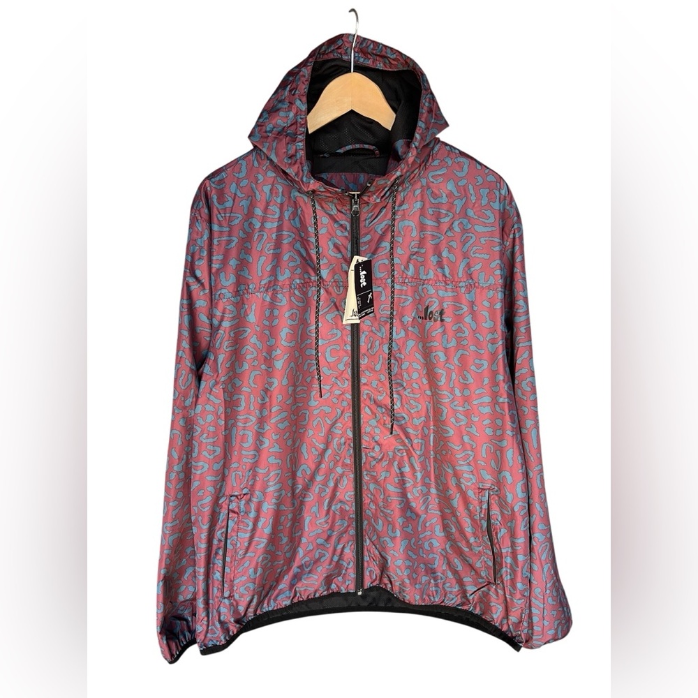 NWT …lost Mens Bootleg Windbreaker Hooded Rain Jacket Sz L Funky Print Y2K Rare